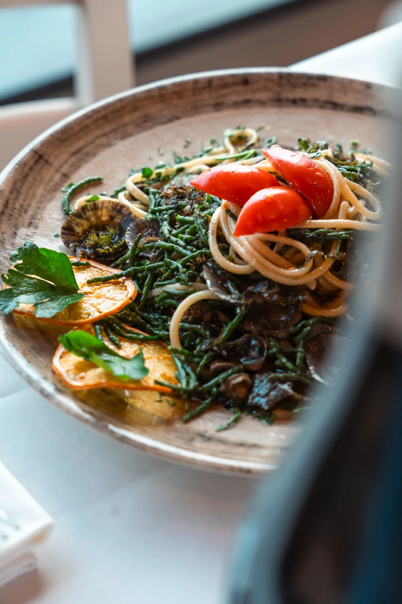 Pasta with seafood and vegetables